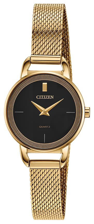 Ladies'' Quartz Watch, Gold-tone Mesh with Black Dial