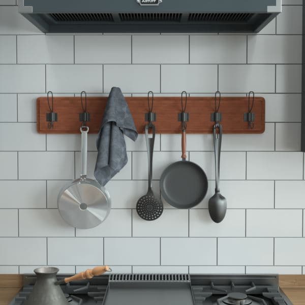 Vintage Wall Mounted Storage Rack with 7 Hooks in Weathered Brown Finish