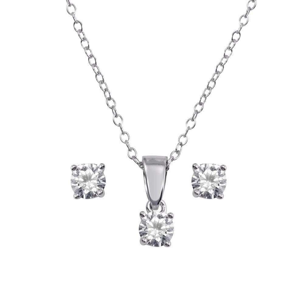 PARIKHS Rhodium Plated Small Crystal AB CZ Necklace-Earring Set in 925 Sterling Silver