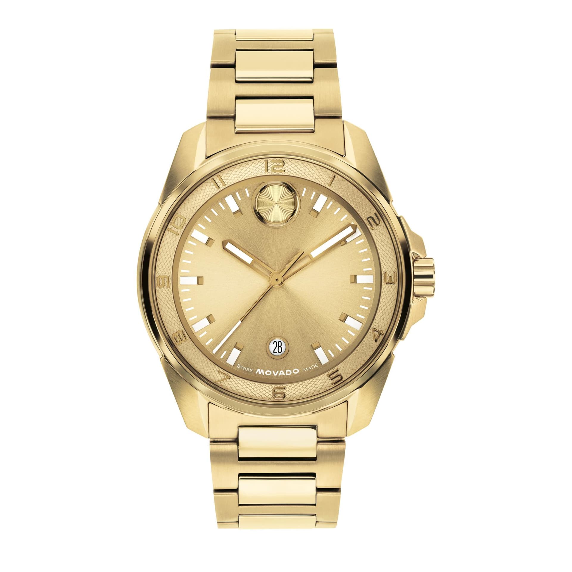 Movado Bold Verso S Gents. Yellow Gold IP Case and Bracelet. Light Yellow Gold Dial.