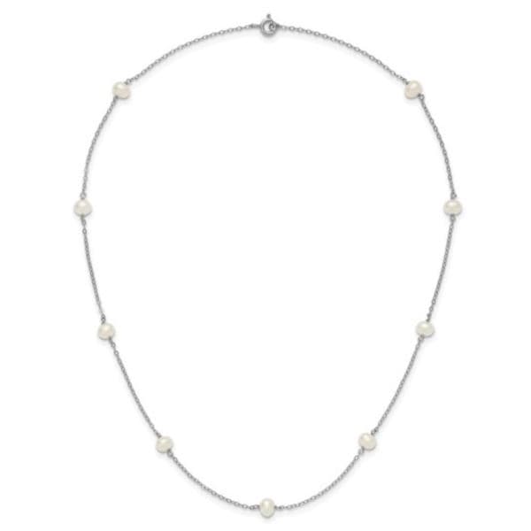 Sterling Silver 4-5mm Freshwater Cultured Pearl Station Necklace 18"