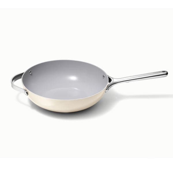 12" Nonstick Ceramic Stir Fry Pan Cream