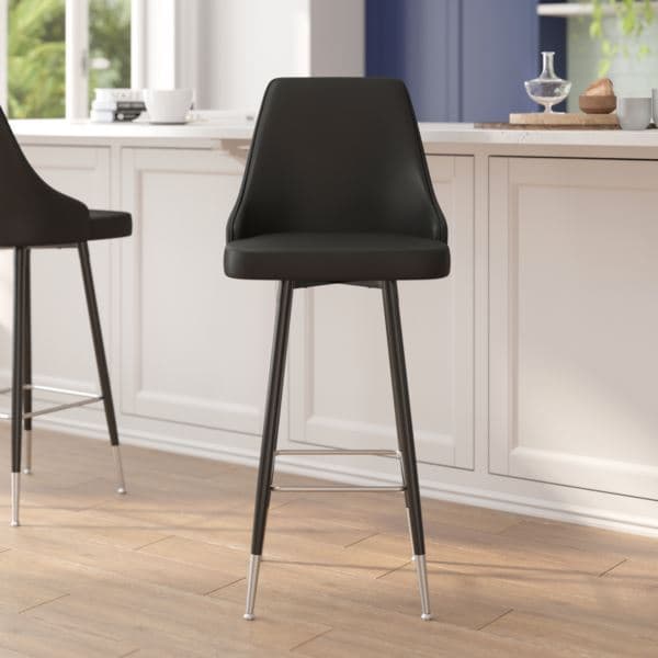 Commercial Gray LeatherSoft Bar Height Stools with Chrome Accents - 2 Pack