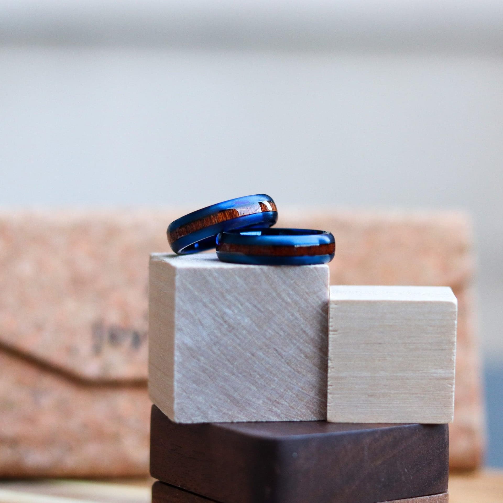 Blue Steel - Stainless Steel & Sapele Ring Size 6