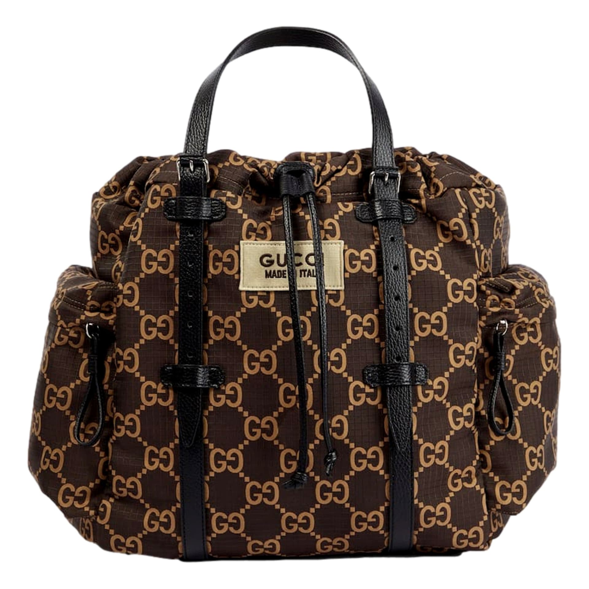 Gucci GG Monogram Utility Tote Bag Brown Ripstop Canvas Leather Trim