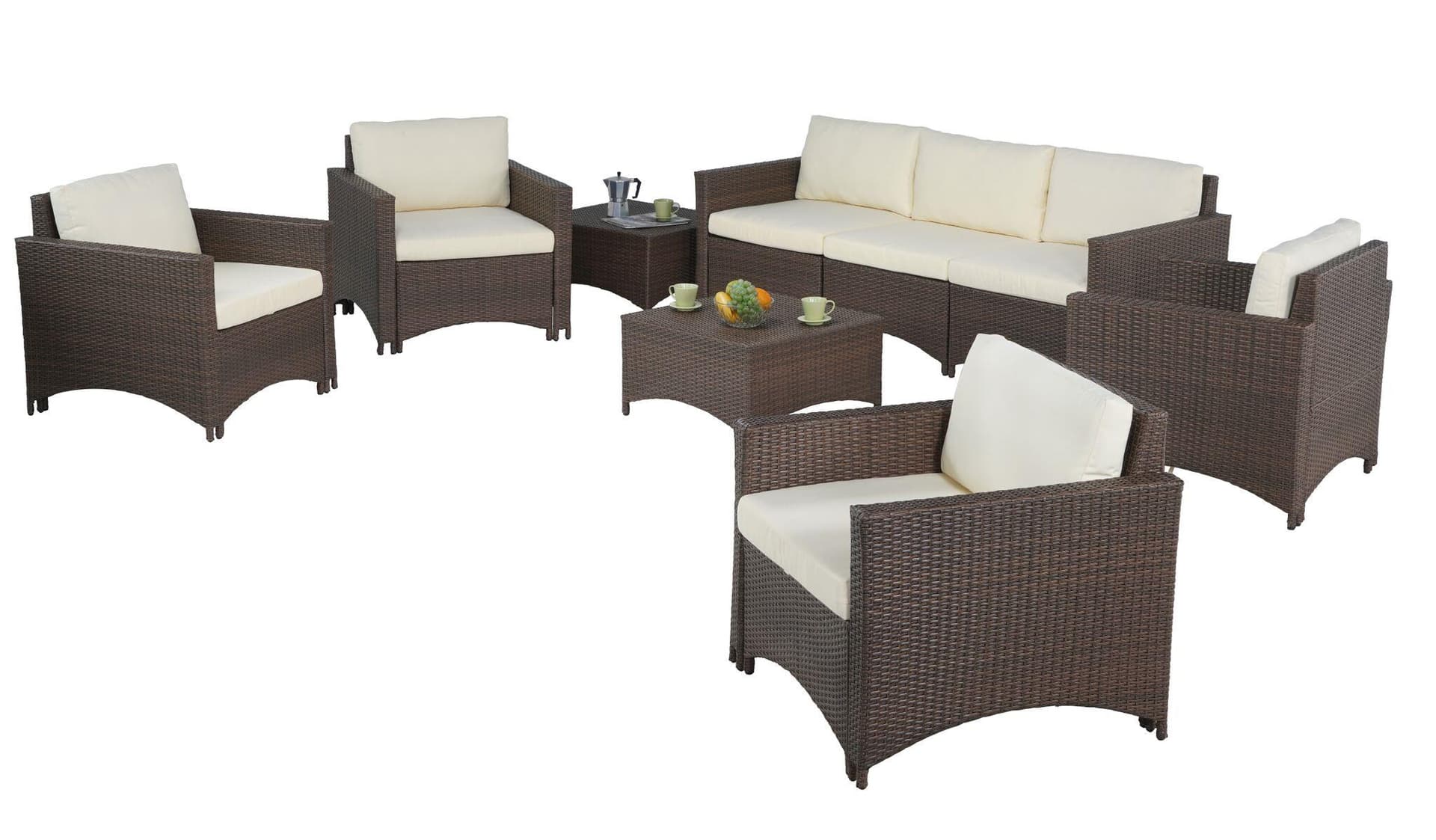 Studio Shine 3-Seater Sofa w/4 Armchairs & 2 Coffee Tables Set