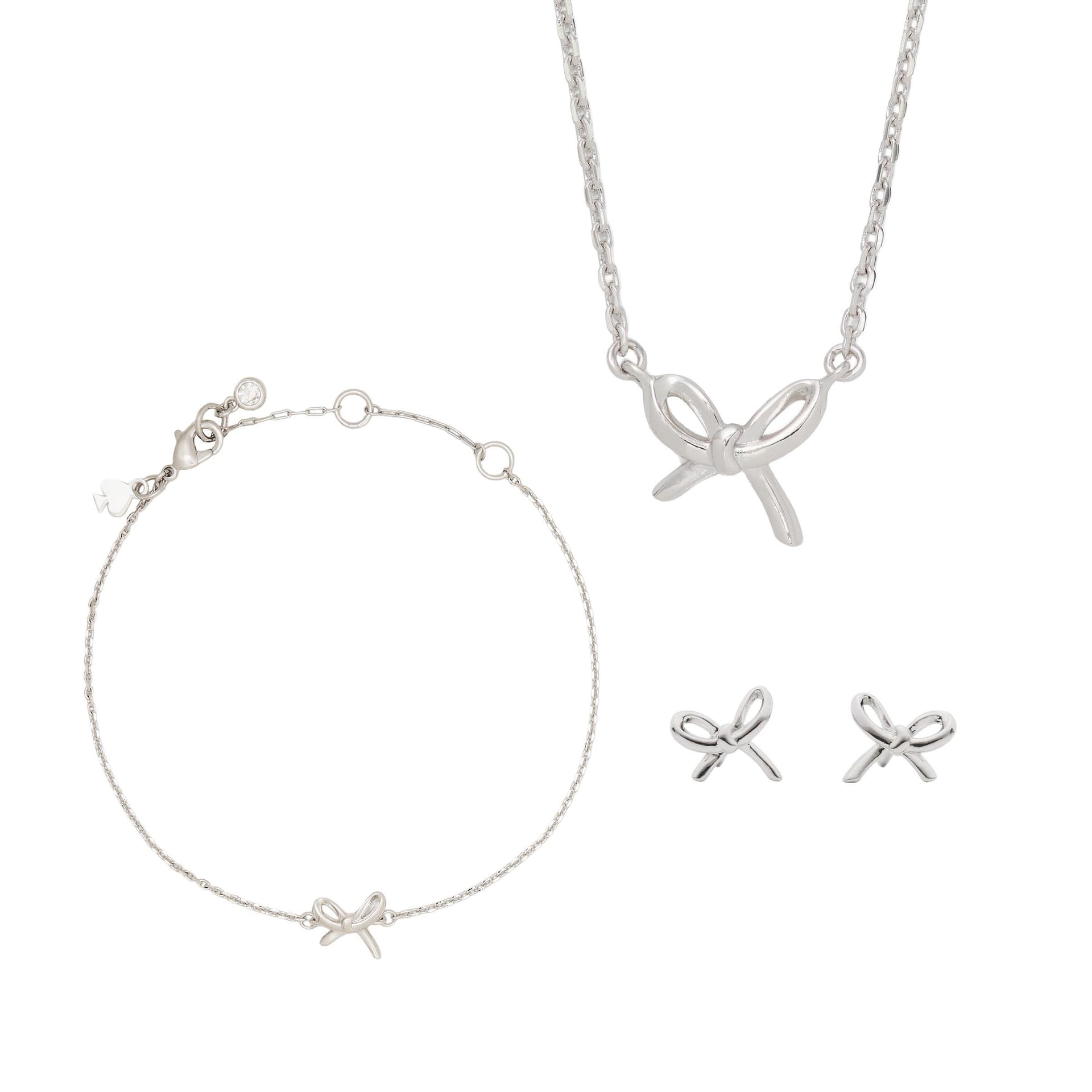 Girlie Pearlie Bow Jewelry 3pc Set - Silver