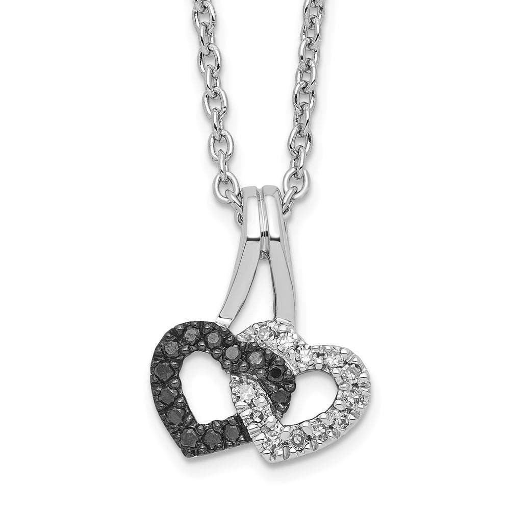 Sterling Silver Rhodium Plated White Night Black & White Diamond Heart Pendant Necklace