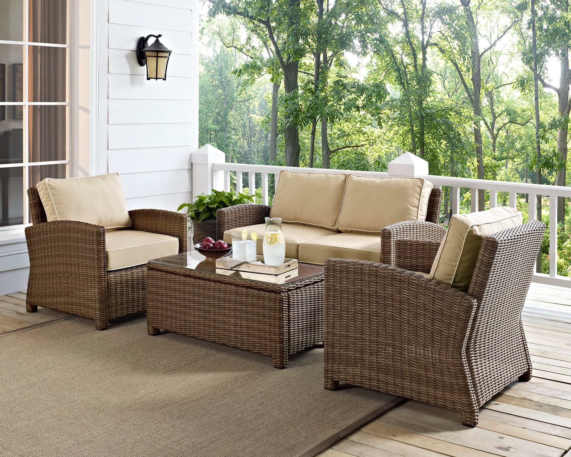 Bradenton 4Pc Wicker Outdoor Loveseat Patio Furniture Set
