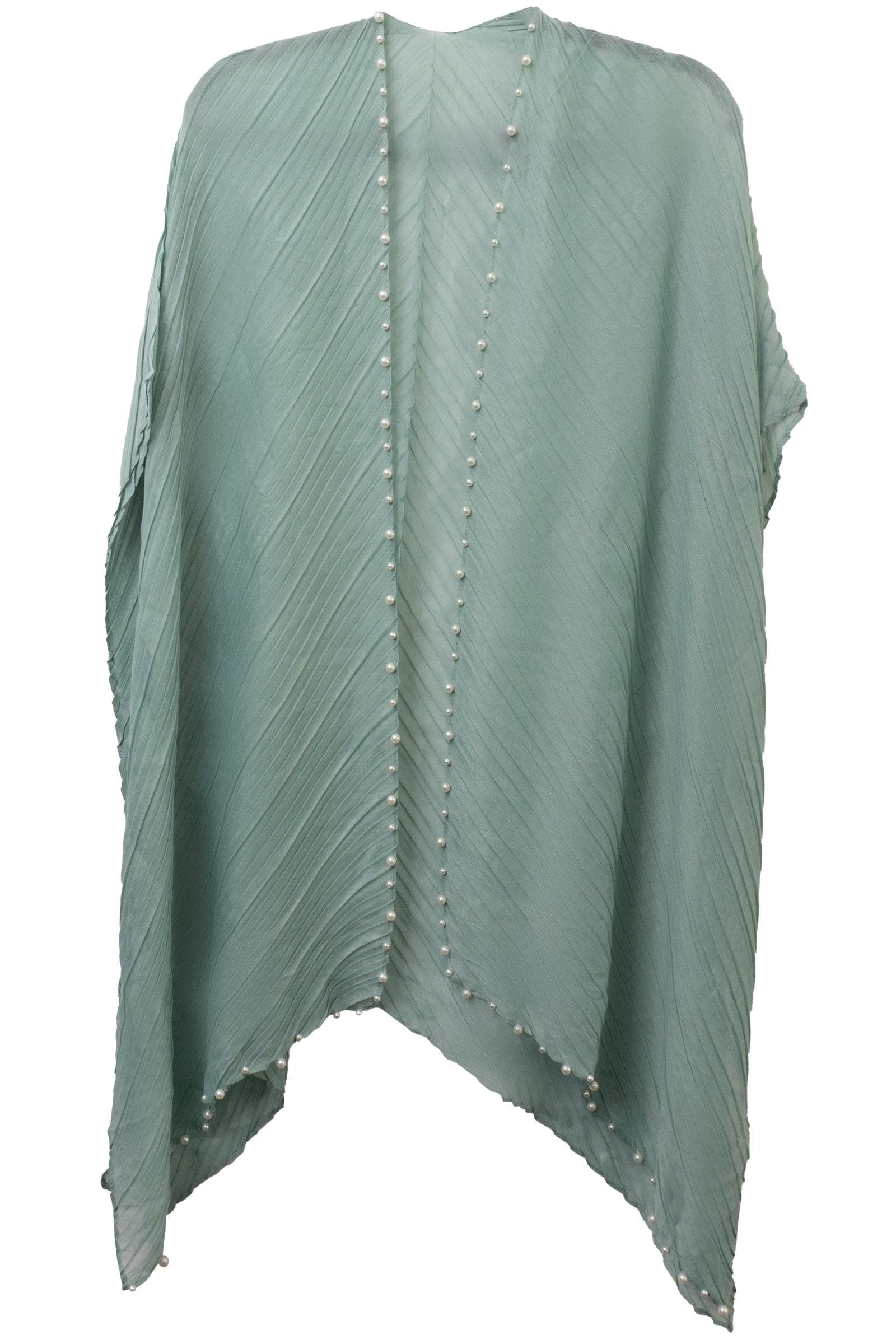 Pleated Kimono with Pearl Trim