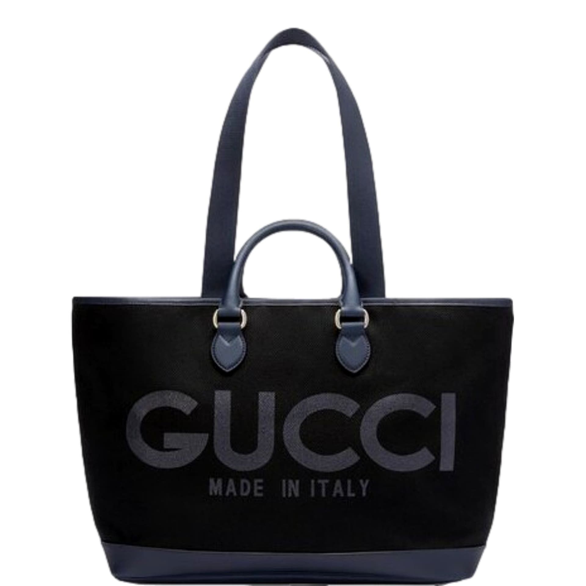 Gucci GG Supreme Canvas Black Navy Leather Large Tote Bag