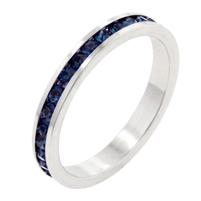 Stackable Deep Blue Swarovski Crystal Silver Ring(10,Silver, Blue)