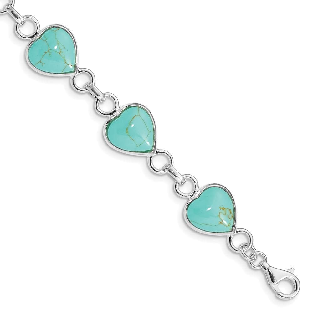 Sterling Silver Rhodium-Plated Heart-shaped Turquoise Bracelet