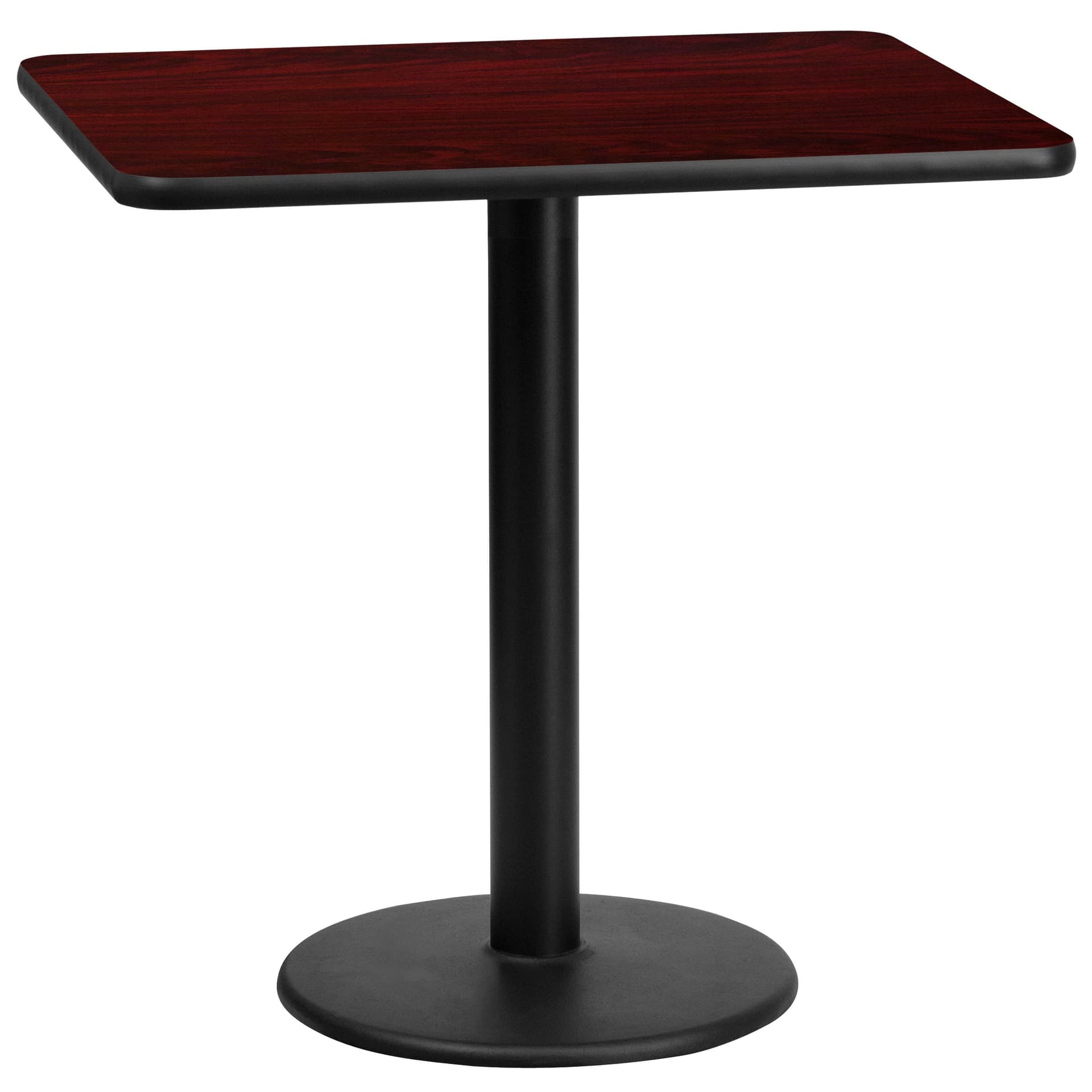 24" x 30" Mahogany Laminate Table Top with 18" Round Table Height Base