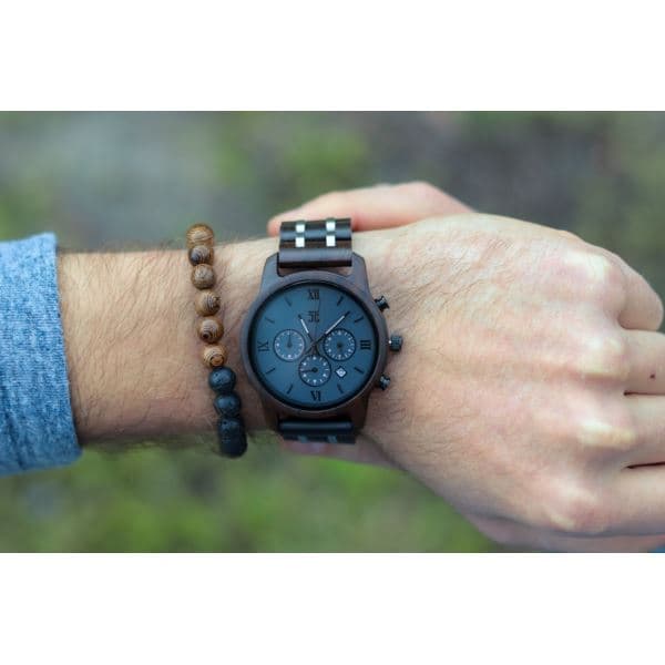 Silver Fox Black Sandalwood Chronograph Wooden Watch