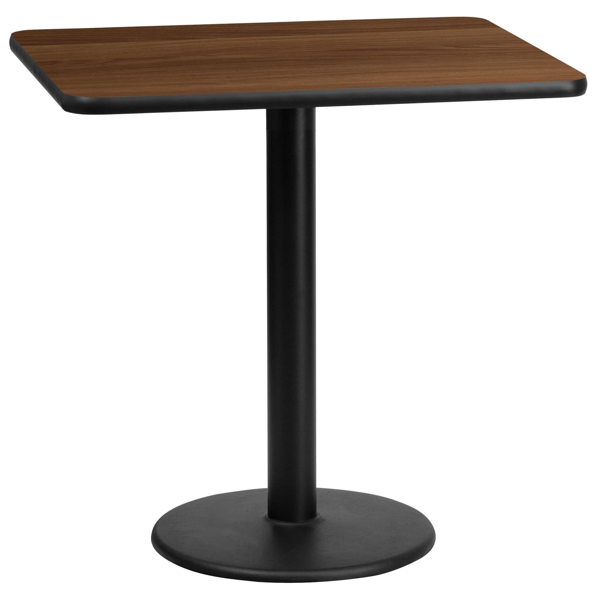 24" x 30" Rectangular Walnut Laminate Table Top with 18" Round Table Height Base