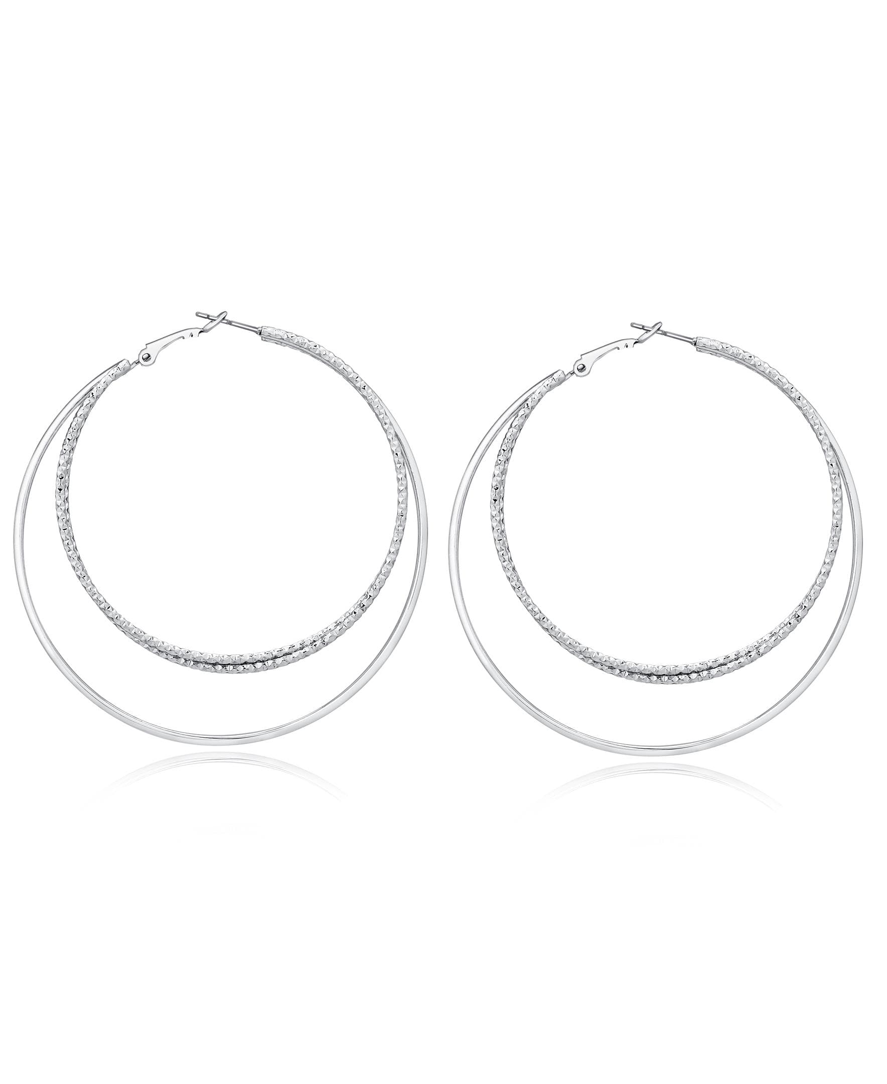 Double Row Hoop Earring- Silver Tone