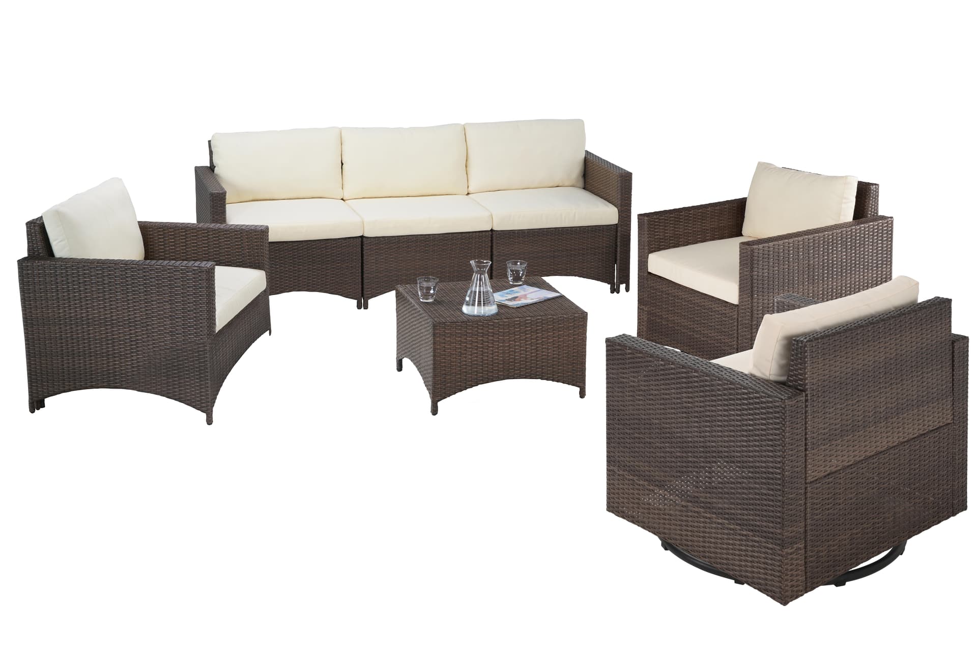 Studio Shine - 3-Seater Sofa, Armchair, 2 Swivel Chairs & Coffee Table