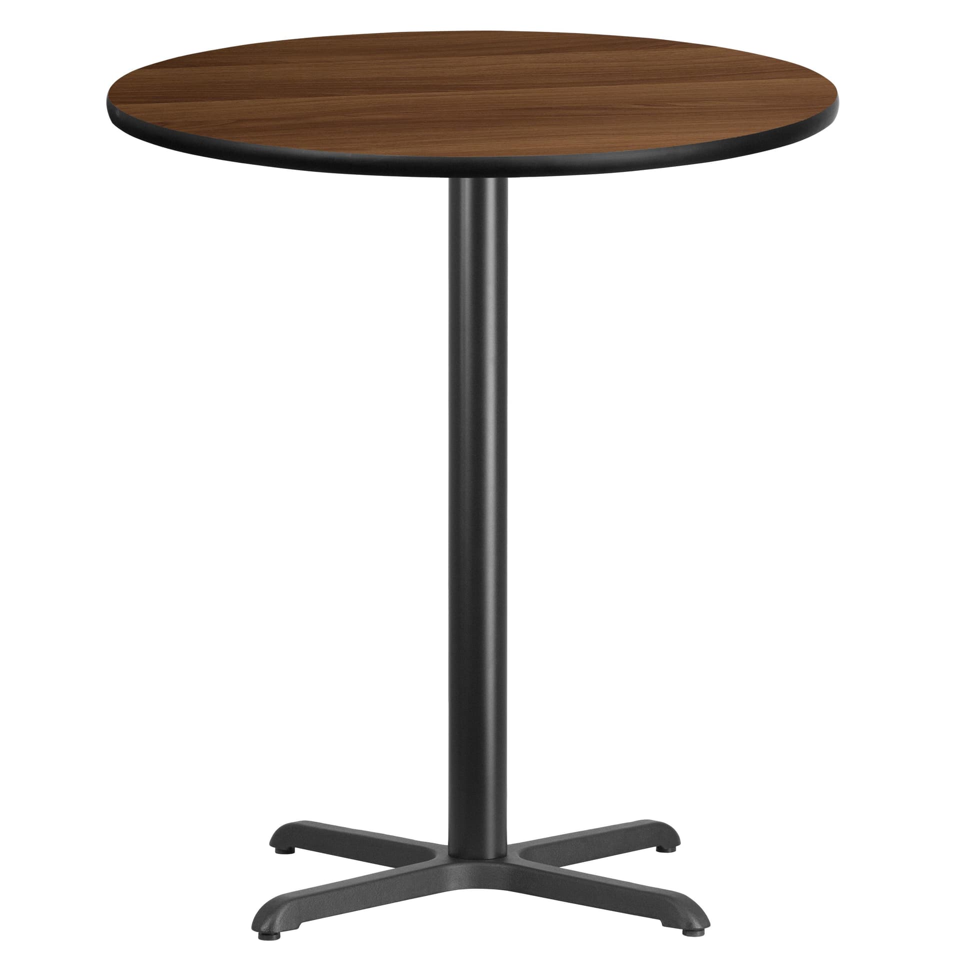 36" Round Walnut Laminate Table Top with 30" x 30" Bar Height Table Base