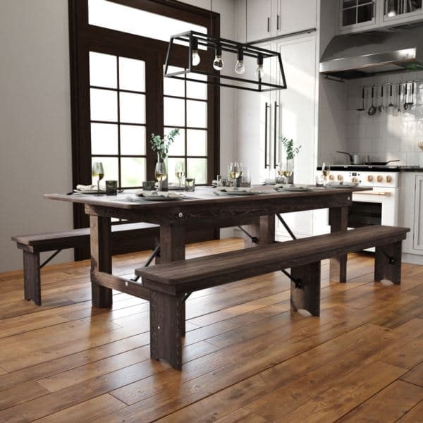 8' x 40" Rectangular Antique Rustic Mahogany Solid Pine Folding Farm Table