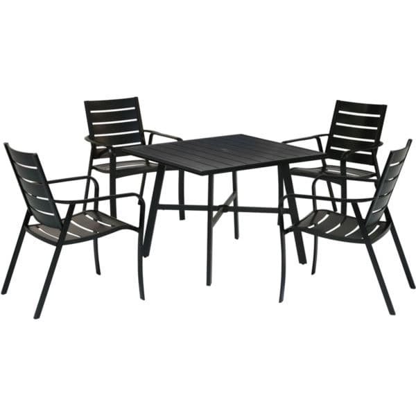 Cortino 5-Piece Commercial-Grade Patio Dining Set with 4 Aluminum Slat-Back Dining Chairs and a 38"