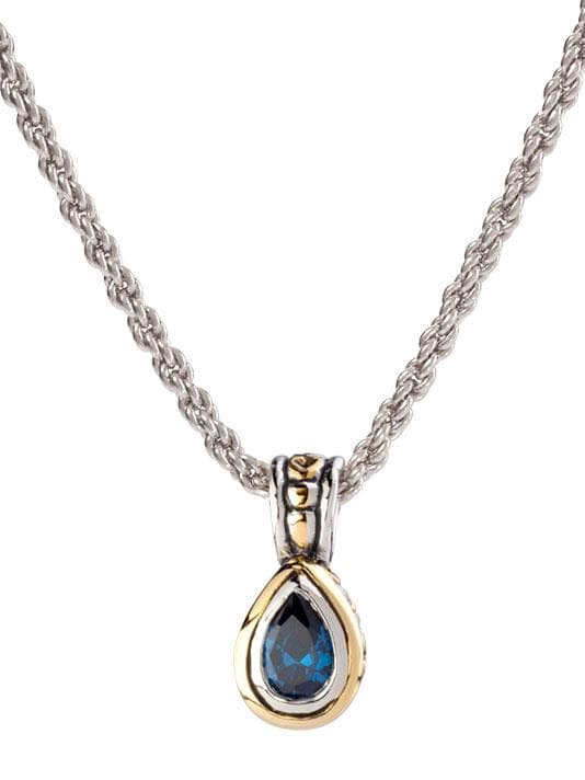 Beijos 9X6mm Pear Shape Bezel Set Pendant, Sapphire CZ. Length: 18"Pendant: 3/4"L x 3/8"W x 1/4"Thi