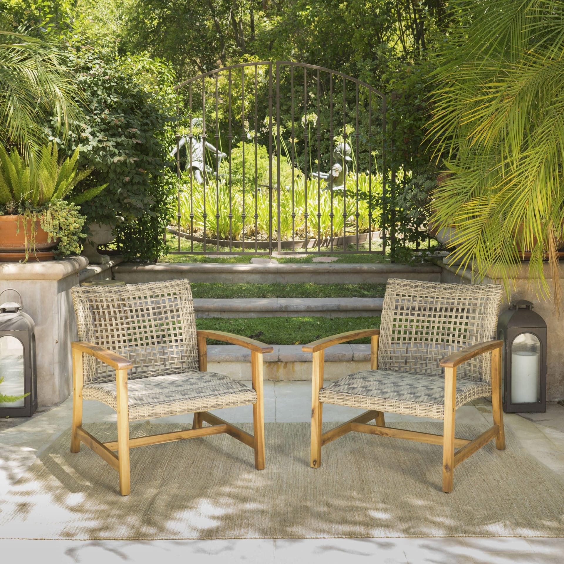 Hampton Outdoor Mid Century Wicker Club Chairs