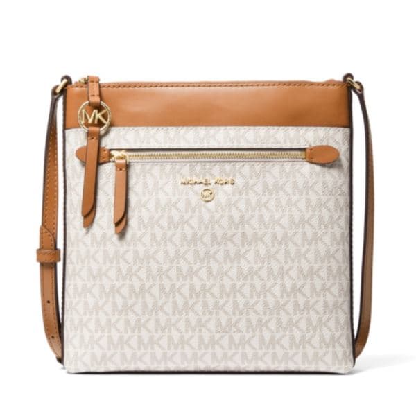 Signature Jet Set Small North South Flat Crossbody Bag- Vanilla/Acorn