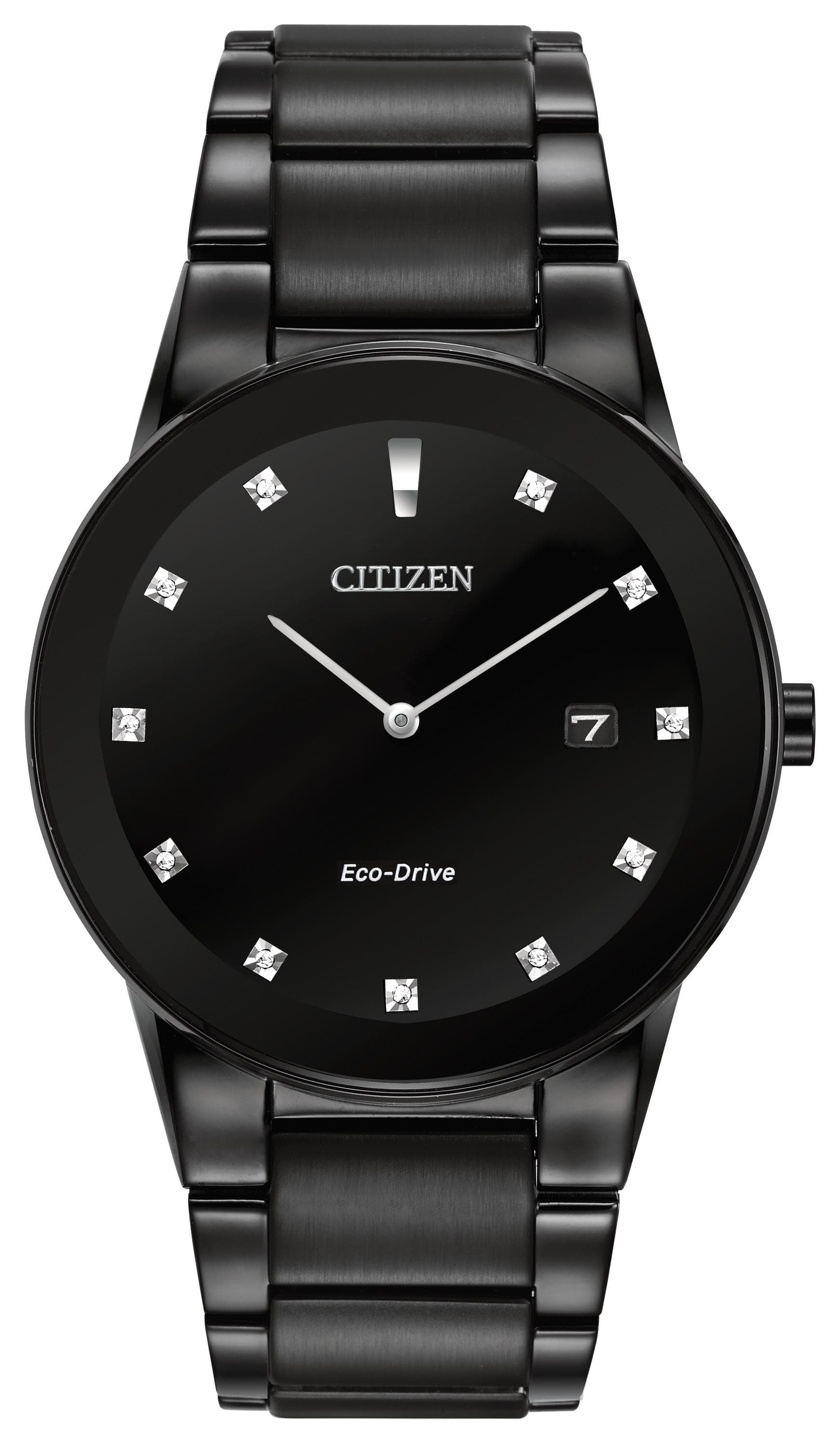 Men's Axiom Eco-Drive Black Ion-Plated Stainless Steel Diamond Watch Black Dial