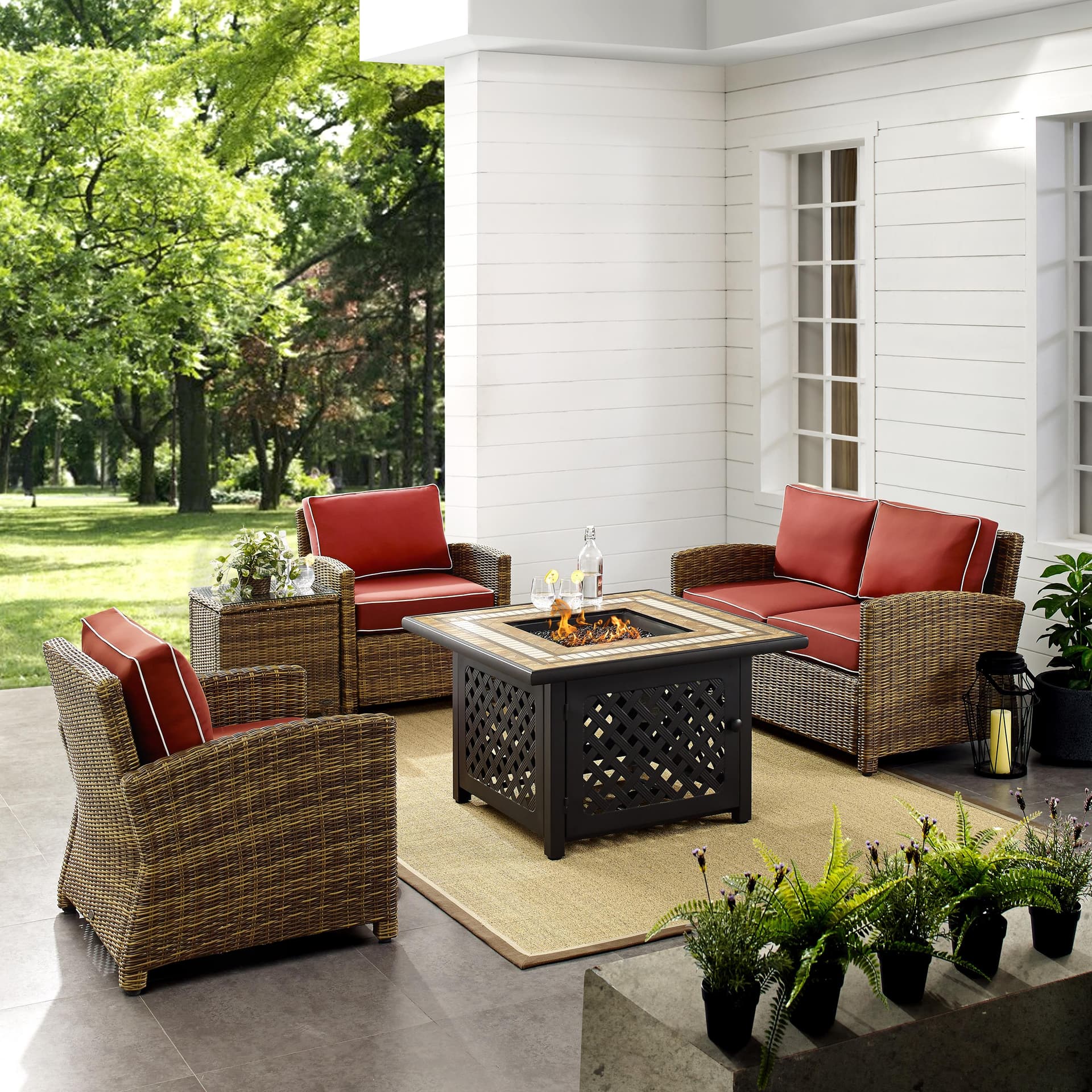 Bradenton 5-Piece Outdoor Wicker Conversation Set With Sangria Cushions