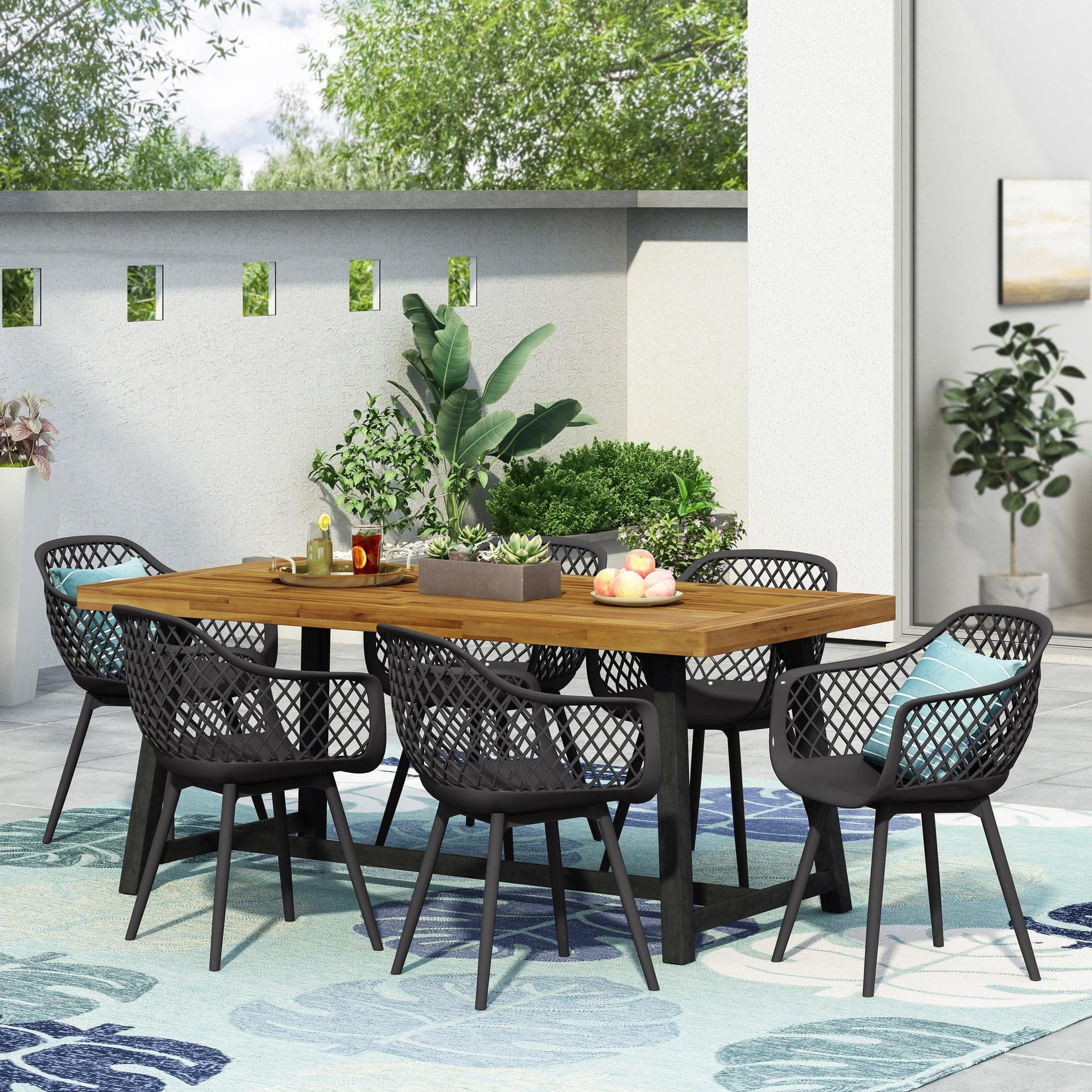 Renata Outdoor Wood And Resin 7Pc Dining Set