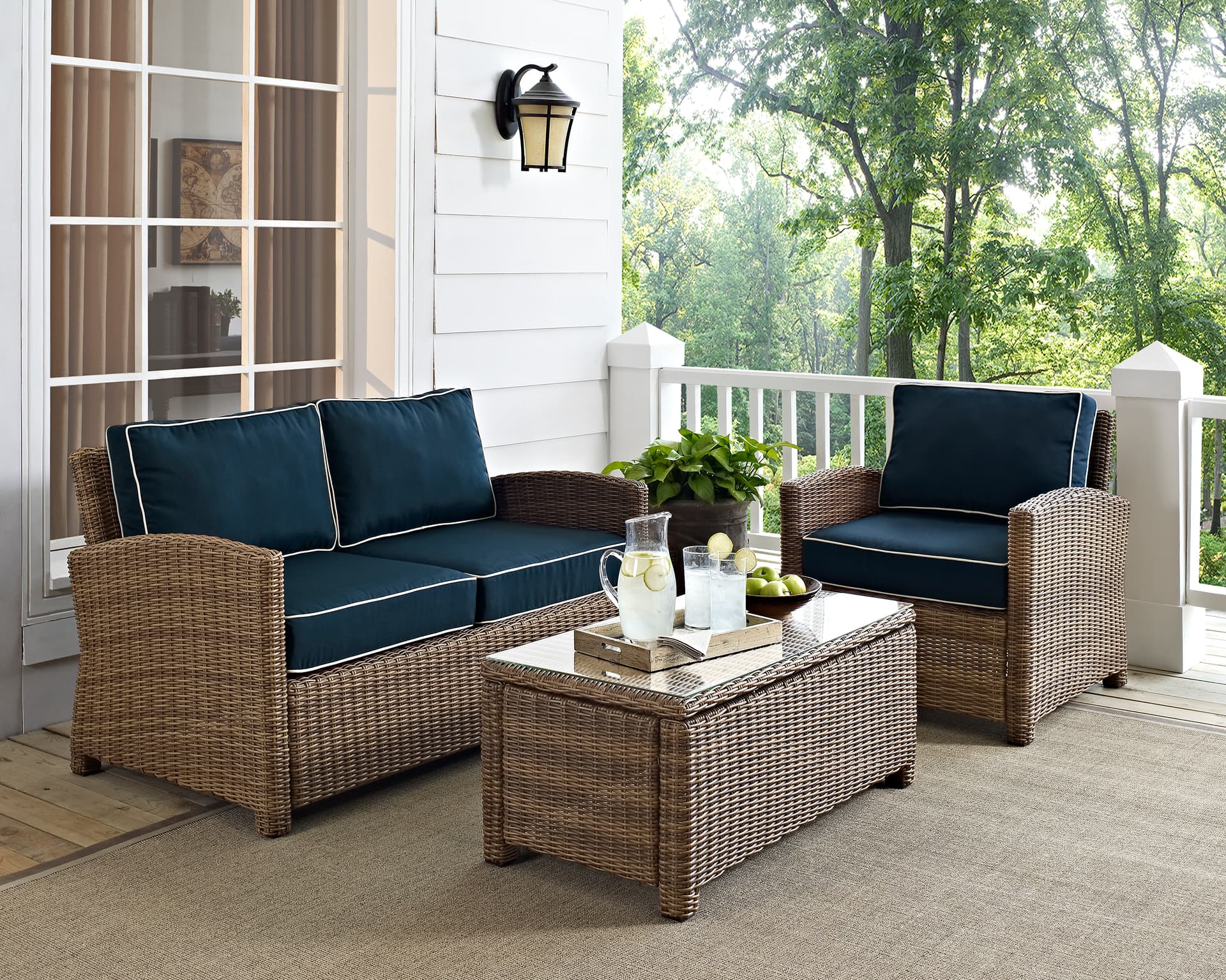 Bradenton 3Pc Wicker Outdoor Loveseat Patio Furniture Set