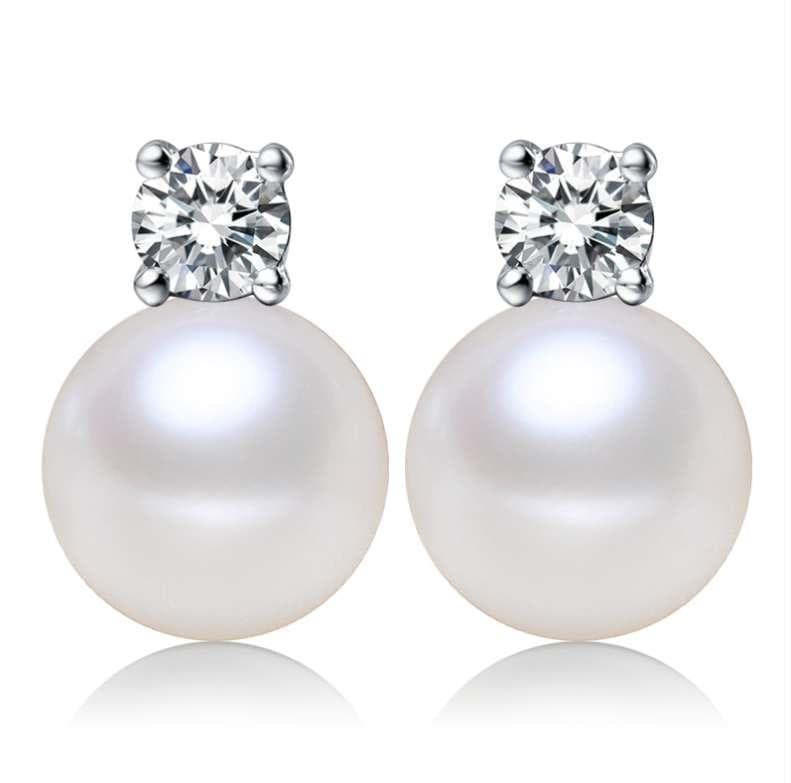 Sterling Silver Pearl & Cz Earrings