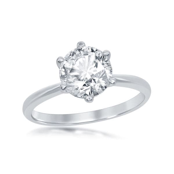 Sterling Silver & Cubic Zirconia Solitaire Ring: Size 6