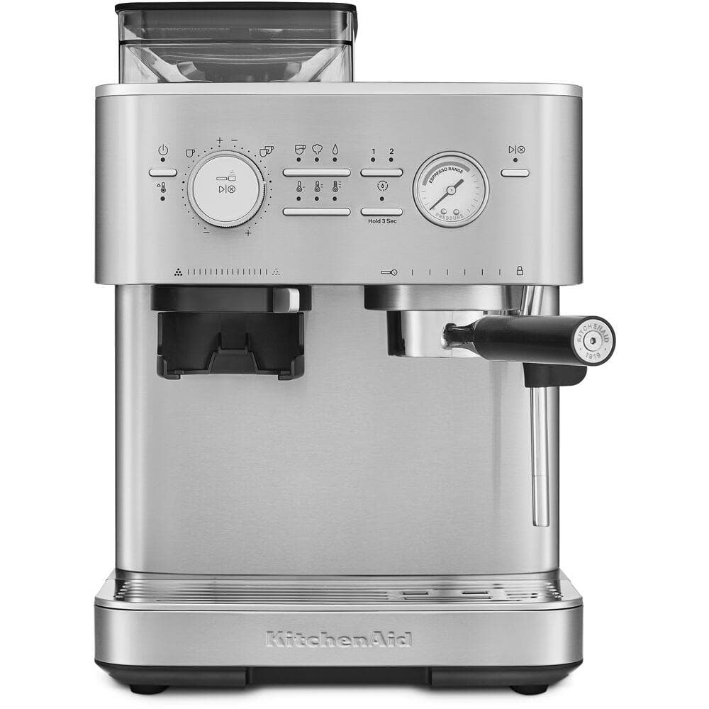 Semi Automatic Espresso Machine with Burr Grinder in Brushed Stainless Steel