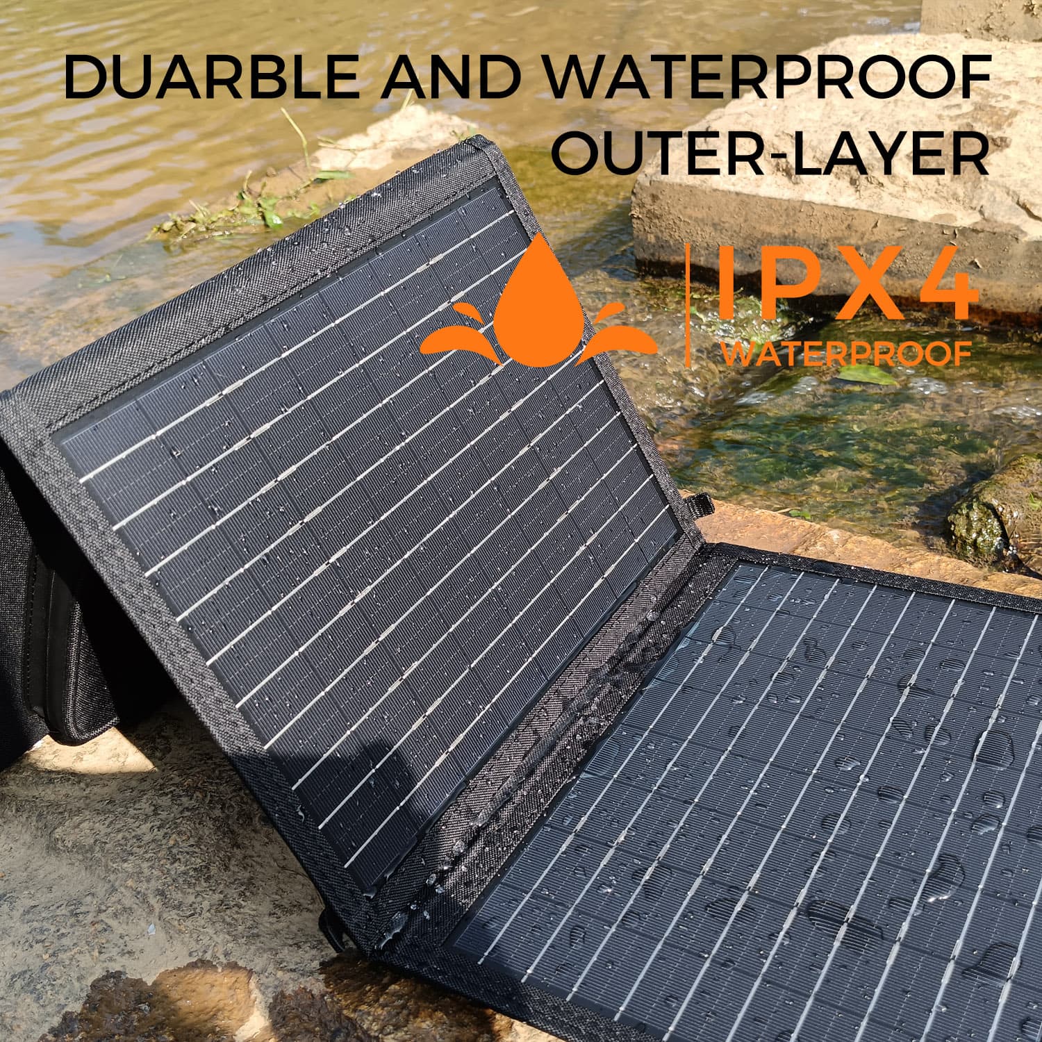 Foldable Portable Solar Charging Panel Charges Power Stations and Personal Electronics, 3 Outputs Type-C/USB QC3.0/DC for Multi Devices, High Conversion Efficiency