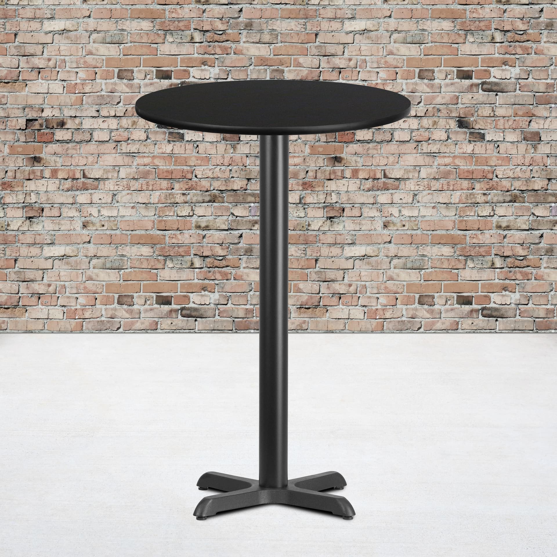 24" Round Black Laminate Table Top with 22" x 22" Bar Height Table Base