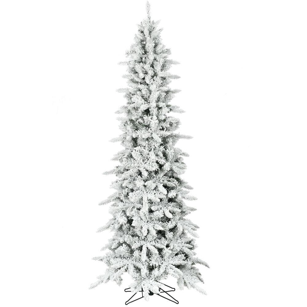 Fraser Hill Farm 9-Ft Slim Mountain Pine Flocked Artificial Christmas Tree