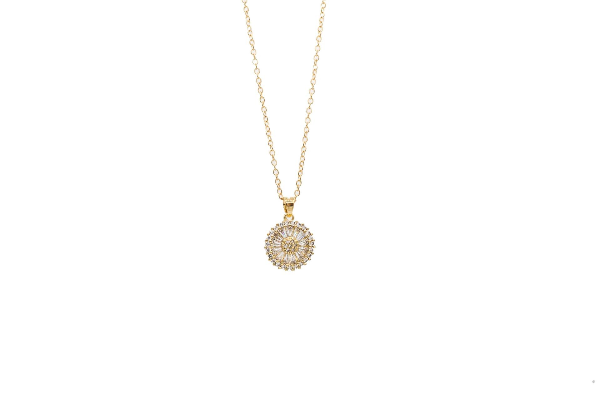 Sun Burst design CZ Gold Necklace