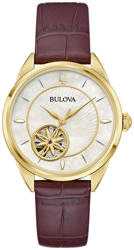 Ladies Sutton Automatic Gold & Brown Leather Strap Watch MOP Dial