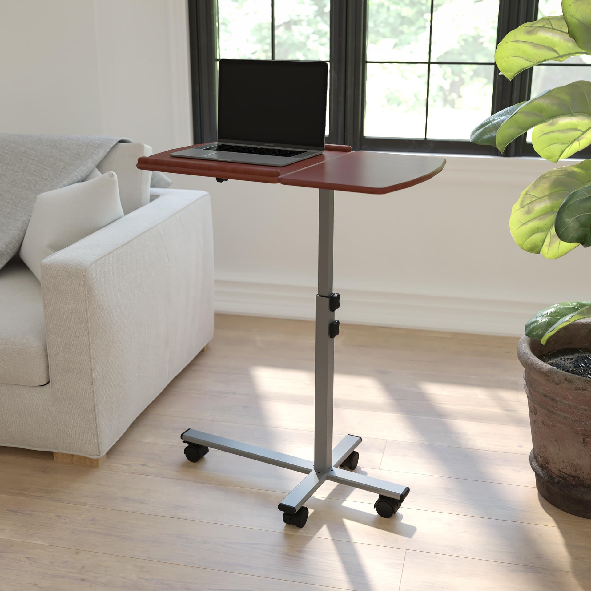 Angle and Height Adjustable Mobile Laptop Computer Table with Cherry Top