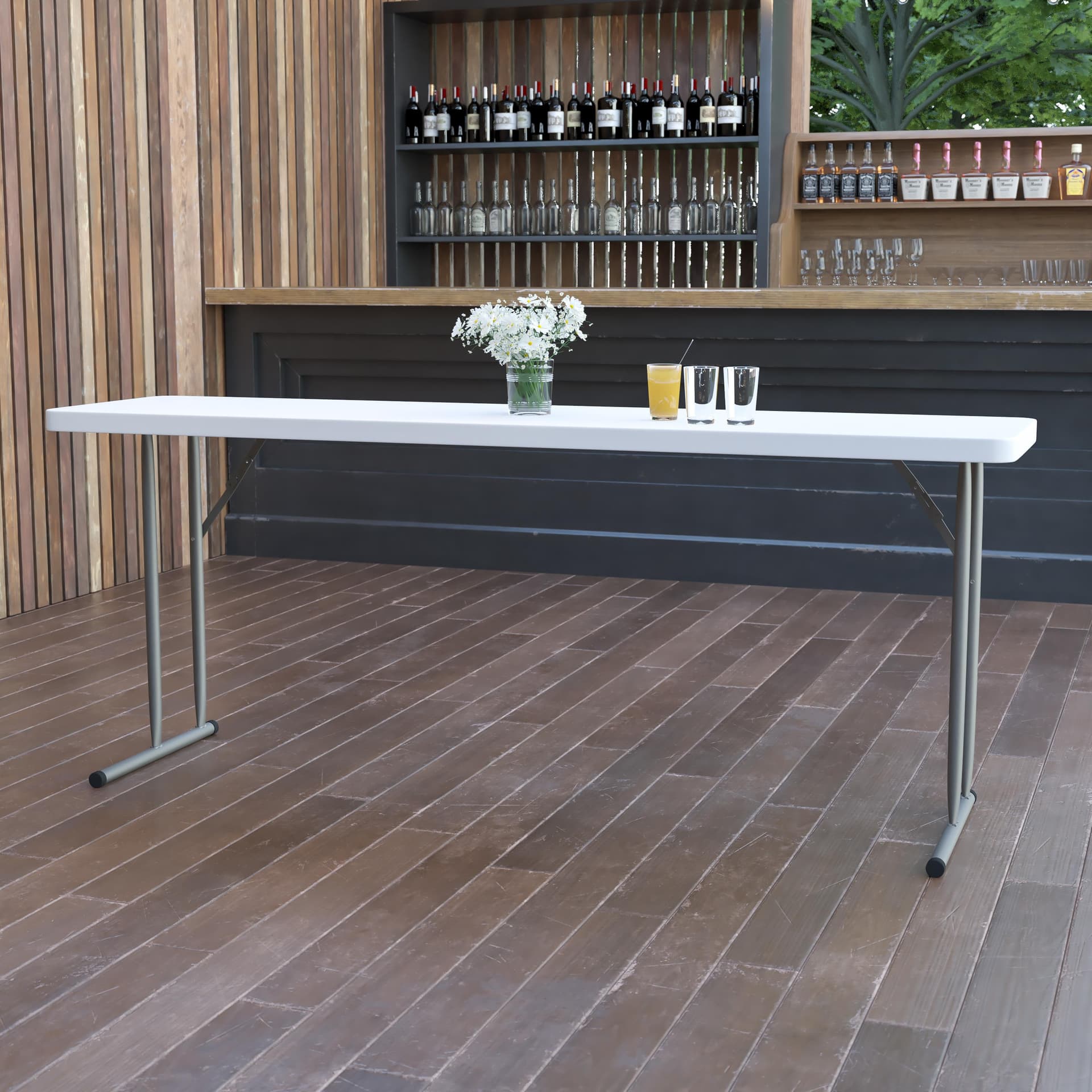 6-Foot Granite White Plastic Folding Table
