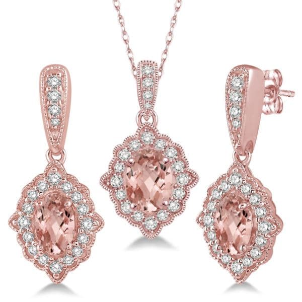 Diamond and Morganite Earring and Necklace Set