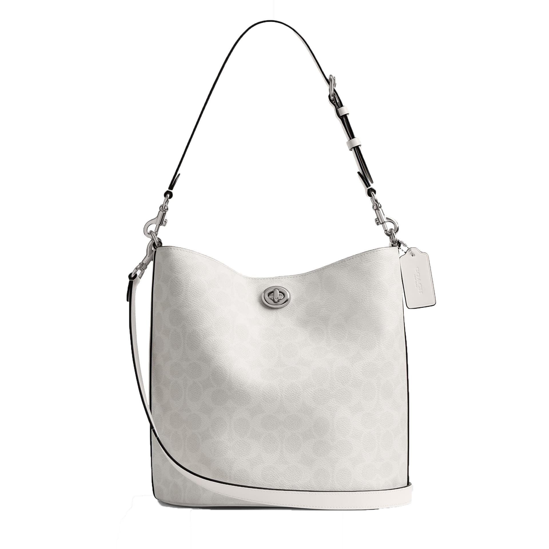 Coated Canvas Signature Willow Soft Bucket Bag - White Chalk/Silver