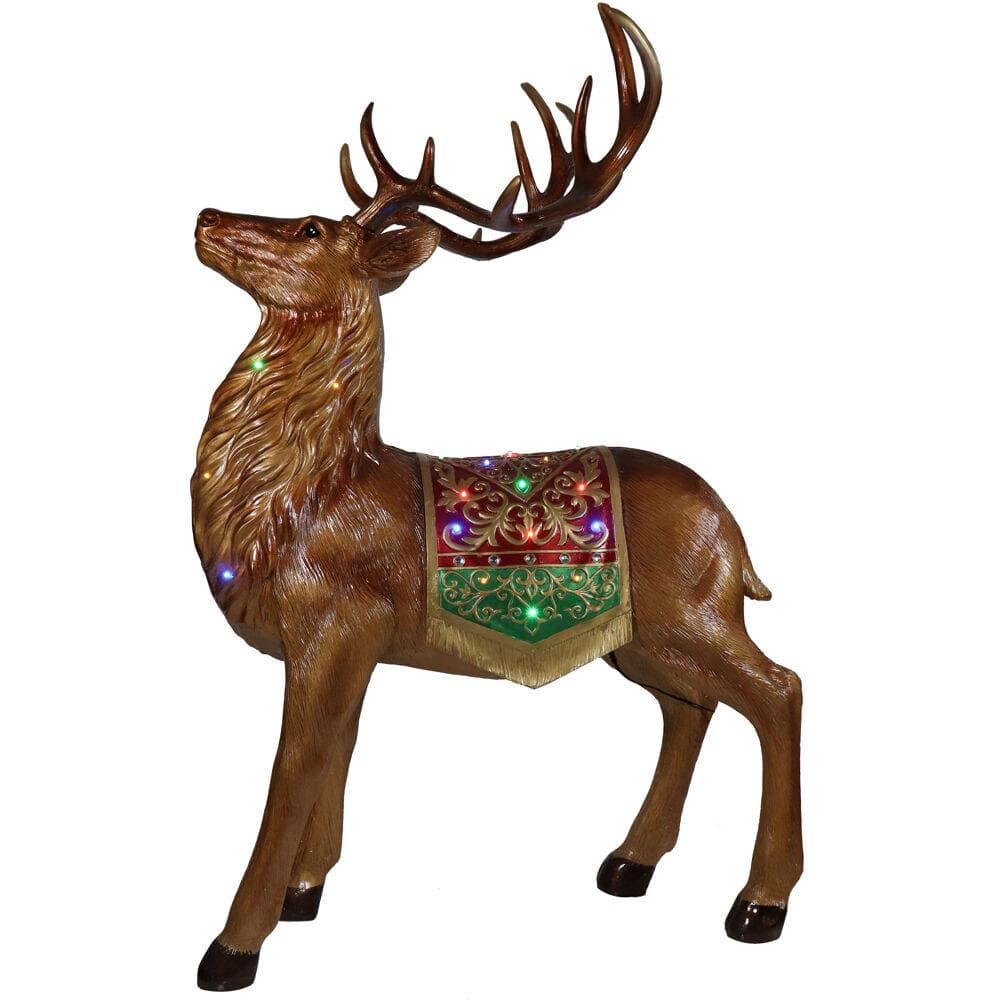 Fraser Hill Farm 5-Ft Oversized Standing Deer with LED Lights & Metallic Finish Christmas Decoration