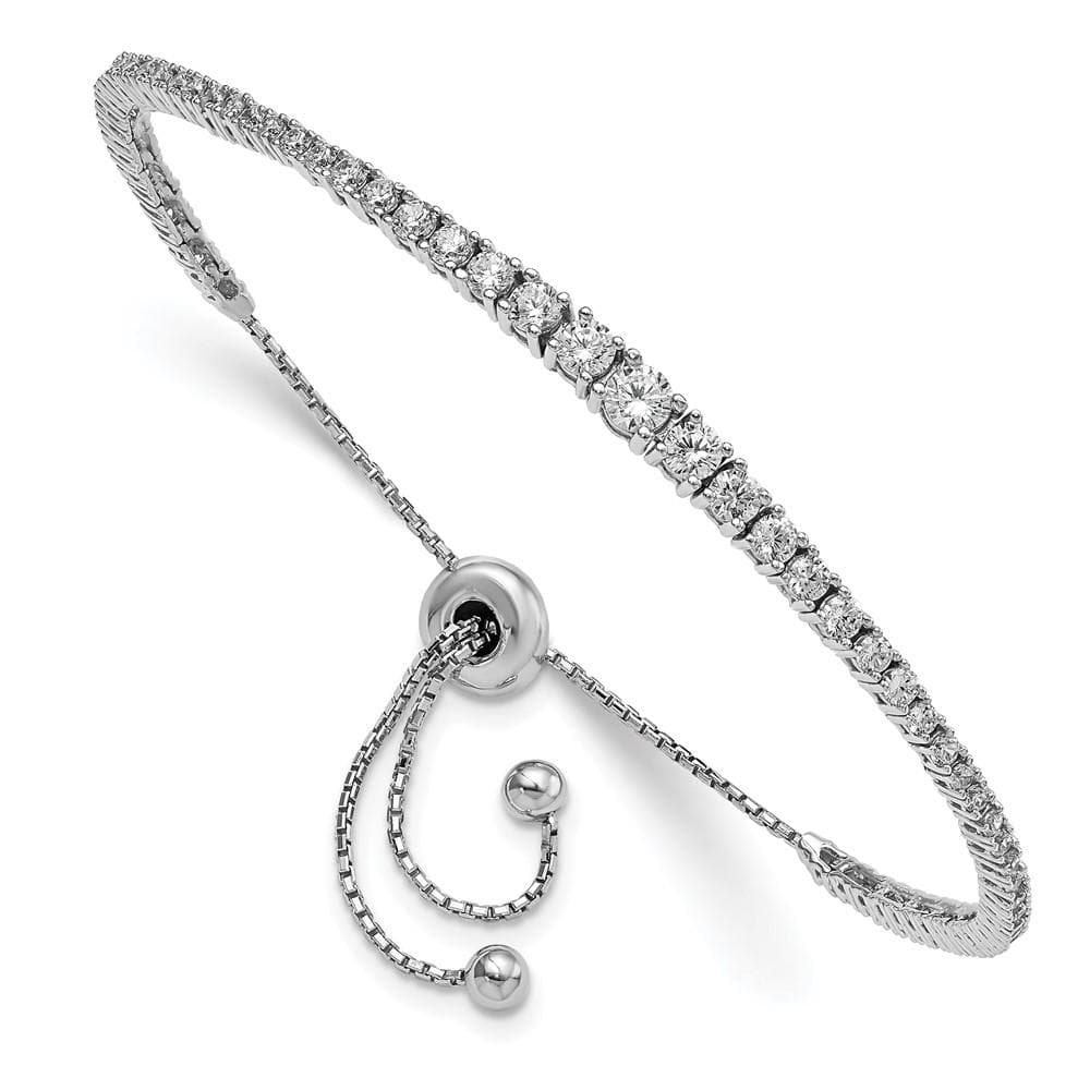 Sterling Silver Rhodium-plated CZ 67 Stone 5-9in Adjustable Bracelet