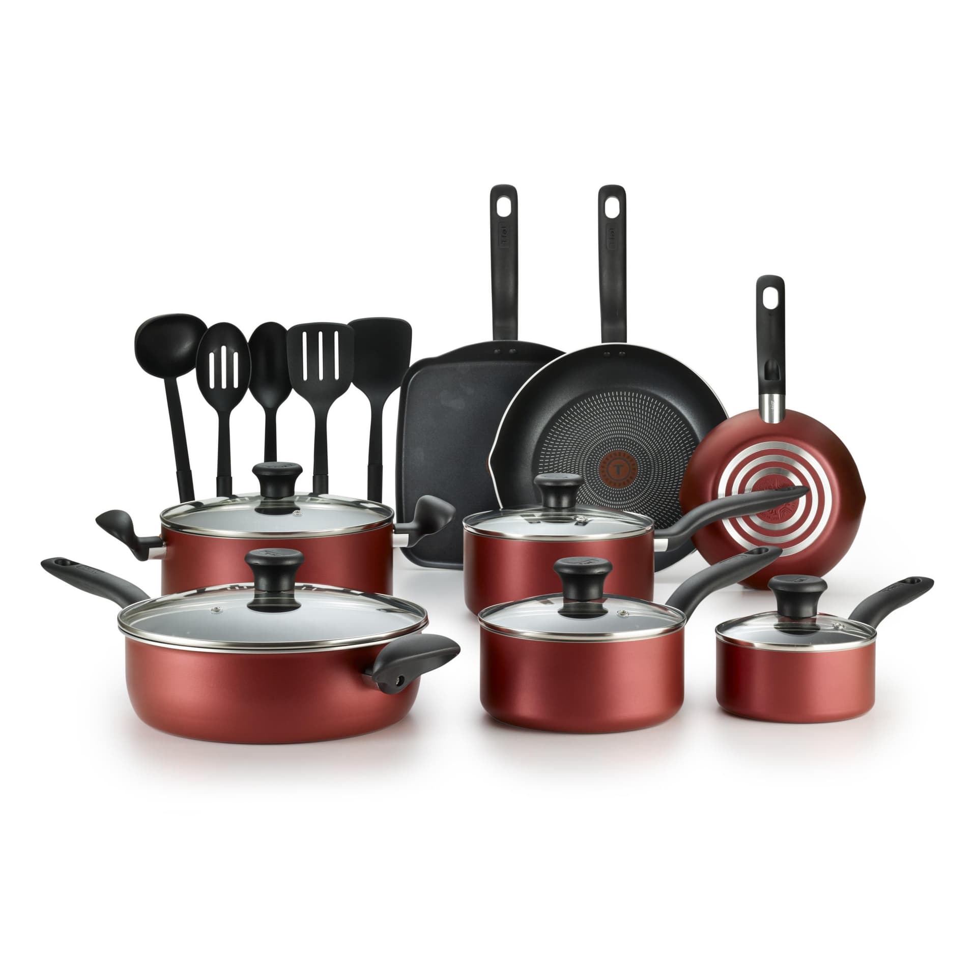Initiatives Non-Stick 18-Piece Cookware Set - Red