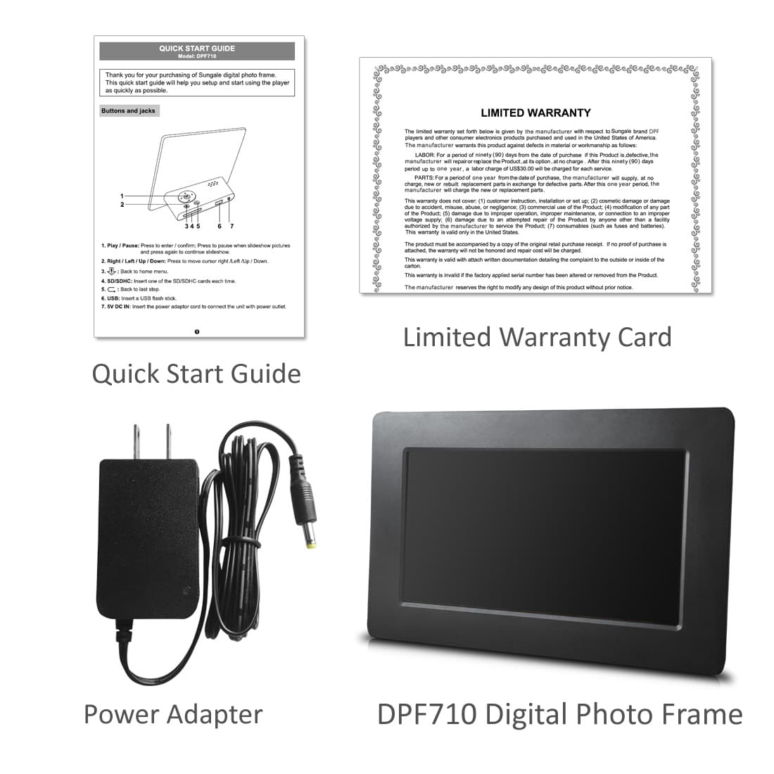 7 Inch Digital Photo Frame with Ultra Slim Design, 1024x600 HD Resolution, Auto Slideshow, Support up to 32GB SD Card/USB Drive, Various Display Modes, Rotate Photos, Calendar/Cloc