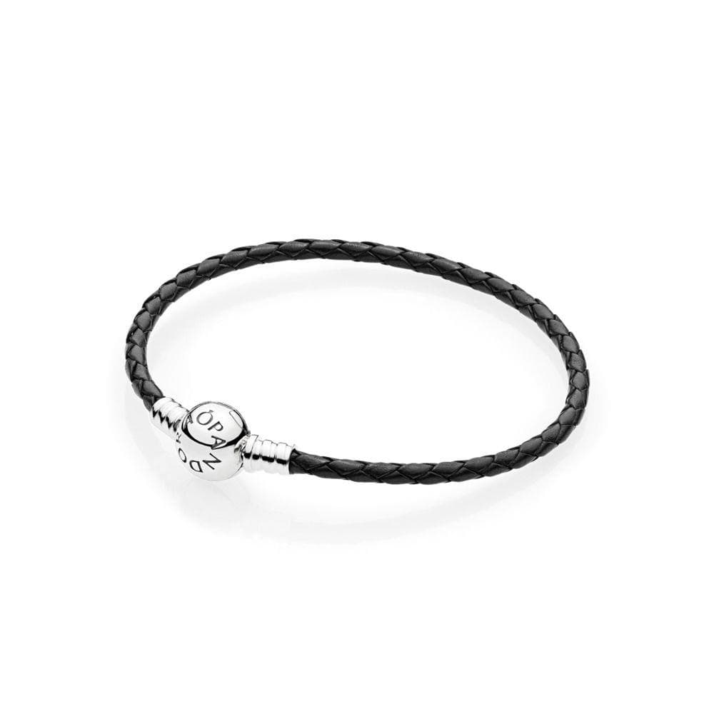 Black Braided Leather Bracelet Size 6.9"