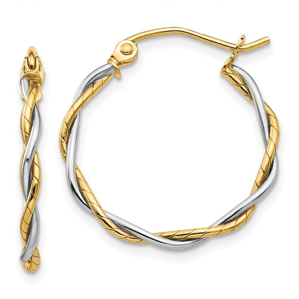 14k Two-tone Polished 1.8mm Twisted Hoop Earrings